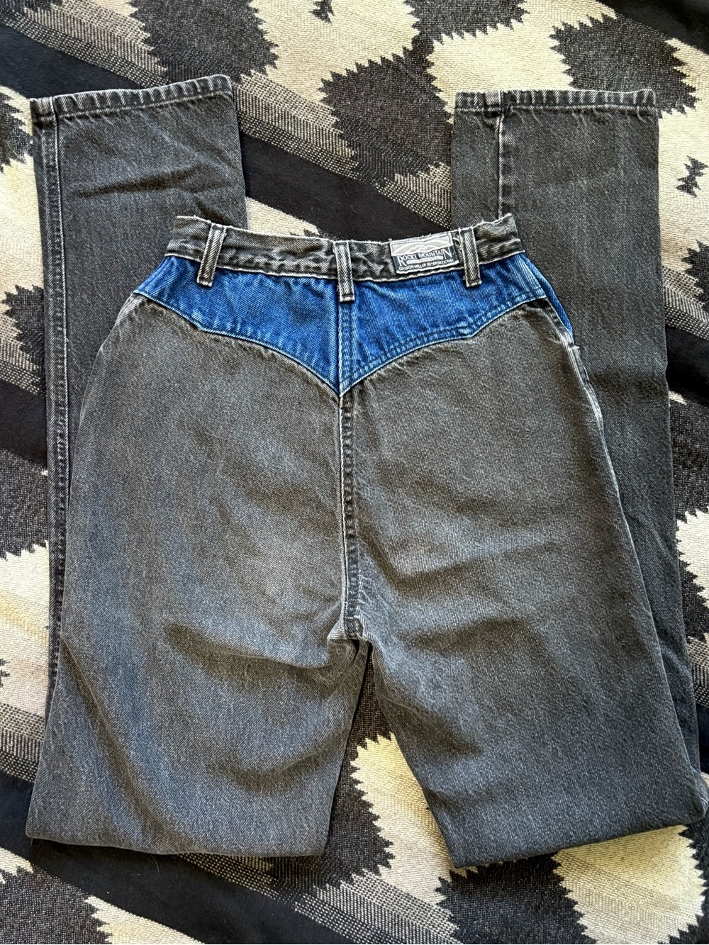 Rare! Two-Tone Black and Blue Denim Bareback Rockies Jeans